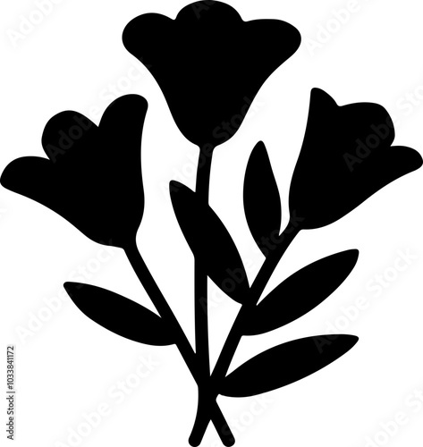 Silhouette of a Bouquet: Simple black flower design ideal for decorative elements and thematic illustrations.