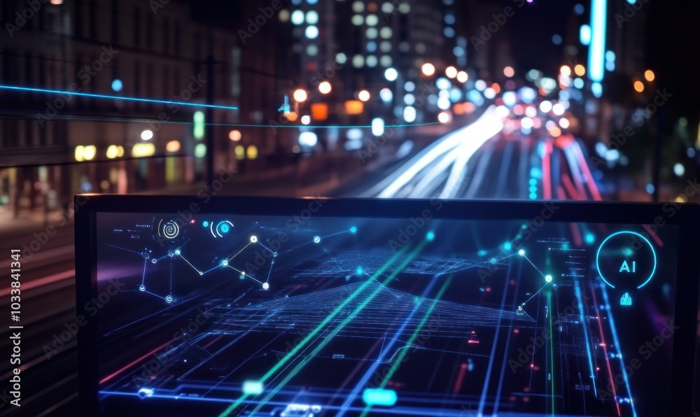 AI Technology in Modern Cityscape at Night AI Technology in Modern Cityscape at Night