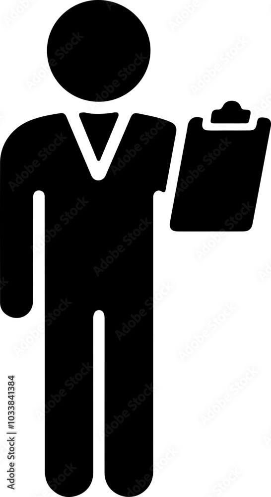 Stylized Icon: Silhouette of a Professional Holding a Clipboard - Perfect for Business and Documentation Use Stylized Icon: Silhouette of a Professional Holding a Clipboard - Perfect for Business and Documentation Use