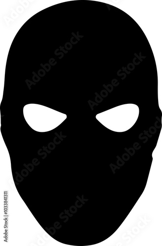Silhouette of a Masked Figure: A stark black mask with white eyes for dramatic impact, ideal for graphic design or storytelling.
