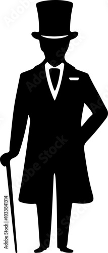 Silhouette of a Well-Dressed Man: A black and white image depicting a man in a top hat and formal attire. Suitable for vintage themes.