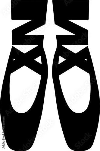 Ballet Shoes Silhouette: Elegant black ballet flats with crossed ribbons, perfect for dance and performance-themed designs.