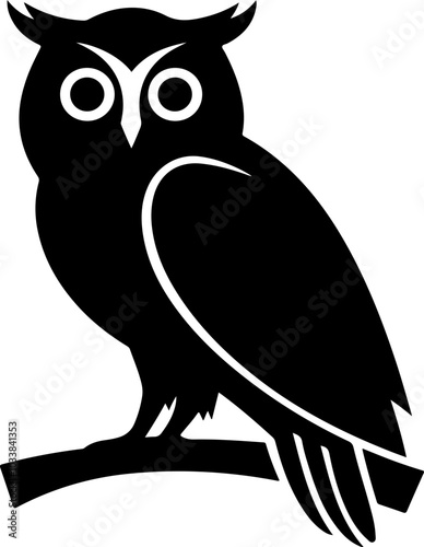 Stylized black silhouette of an owl perched on a branch, perfect for logo design or nature-themed illustrations.