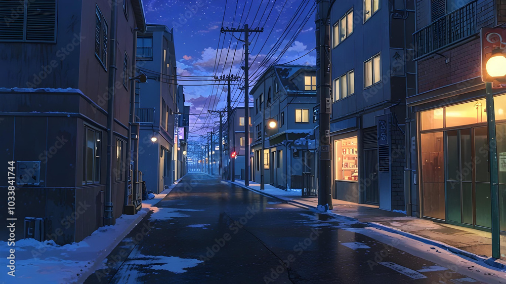 Obraz premium street in the night anime cartoon 