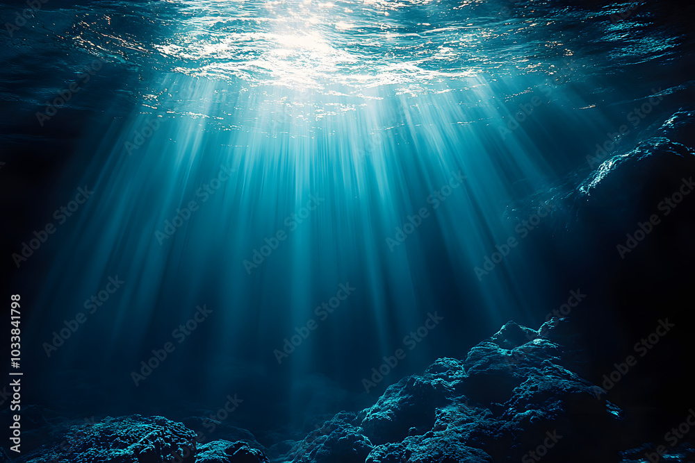 Naklejka premium Sunlit Depths: A Mesmerizing Glimpse of the Deep Blue Ocean, World Oceans Day