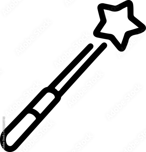 Minimalist Vector Magic Wand with Star - Ideal for Fantasy Graphics and Creative Designs