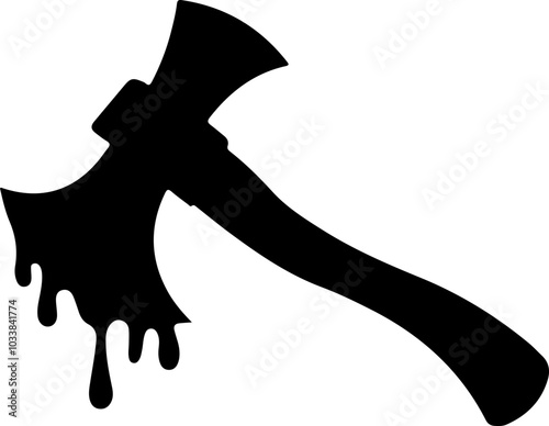 Vector Illustration of a Bloody Axe: A dark silhouette with dripping details, perfect for horror or Halloween-themed designs.