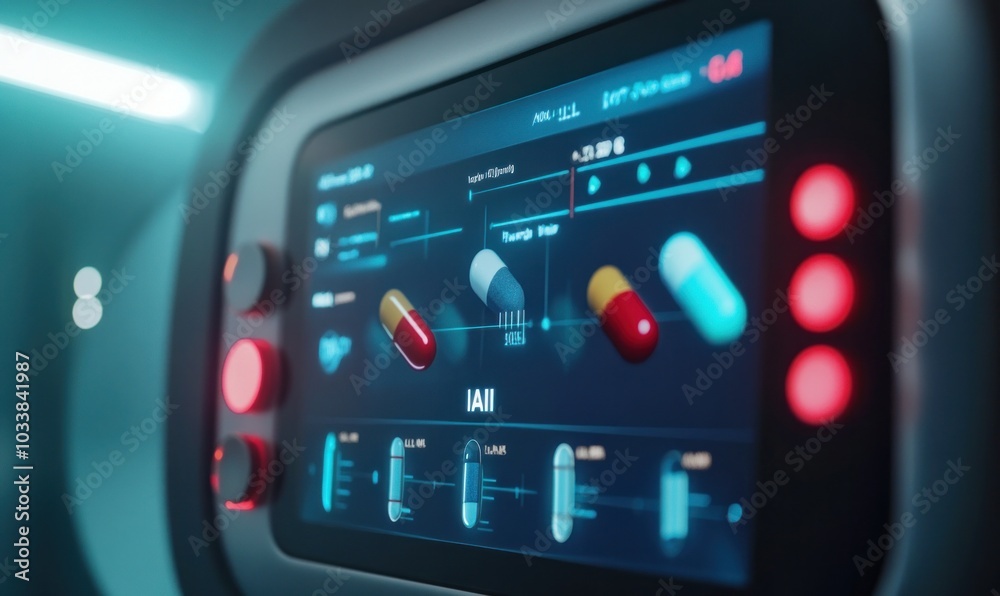 Futuristic Medicine Interface with Digital Pills Display Futuristic Medicine Interface with Digital Pills Display