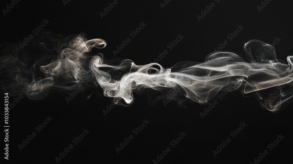 Misty Fog Weaving Delicate Patterns on a Black Isolated Background Misty Fog Weaving Delicate Patterns on a Black Isolated Background