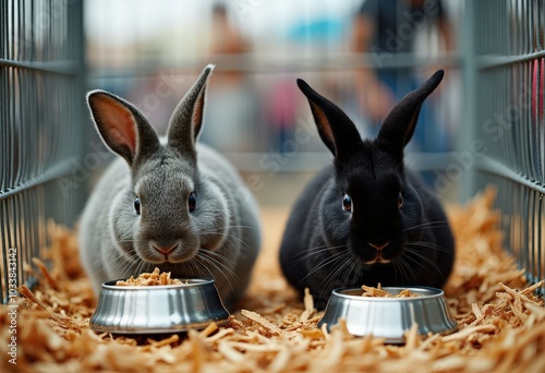 Obraz na płótnie Two Rabbits Eating in a Cage . w salonie