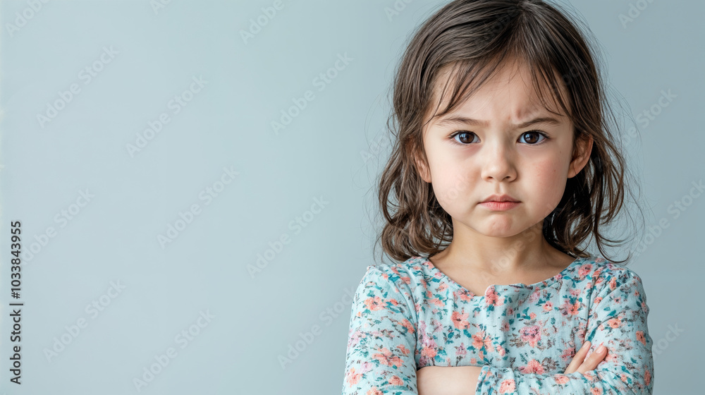 angry little girl with crossed arms and furrowed brow, generative ai angry little girl with crossed arms and furrowed brow, generative ai
