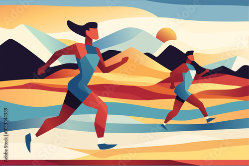 sports figures abstract shapes celebrating drinking illustration colorful design