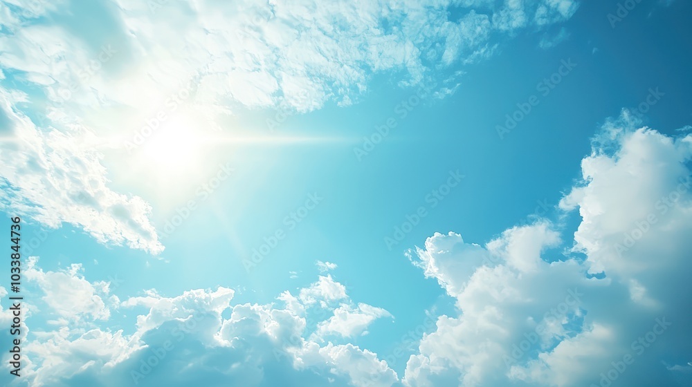 Sunny Sky with Radiant Sun Rays, Isolated on White Sunny Sky with Radiant Sun Rays, Isolated on White