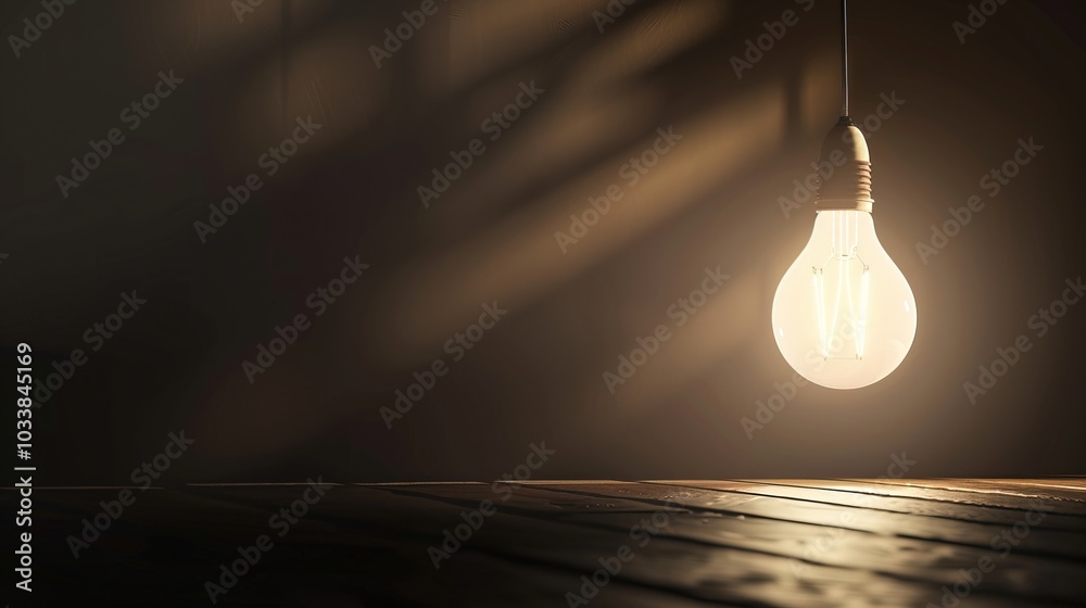 Dark empty room with single flickering light bulb casting long shadows, emphasizing absence of power and eerie atmosphere, minimalist setting with focus on light bulb's glow. Dark empty room with single flickering light bulb casting long shadows, emphasizing absence of power and eerie atmosphere, minimalist setting with focus on light bulb's glow.