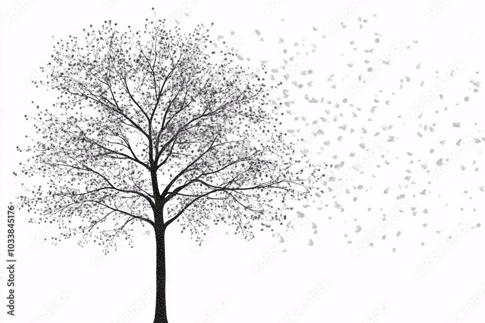 Obraz premium Silhouette of a Tree with Falling Leaves - Nature Photography