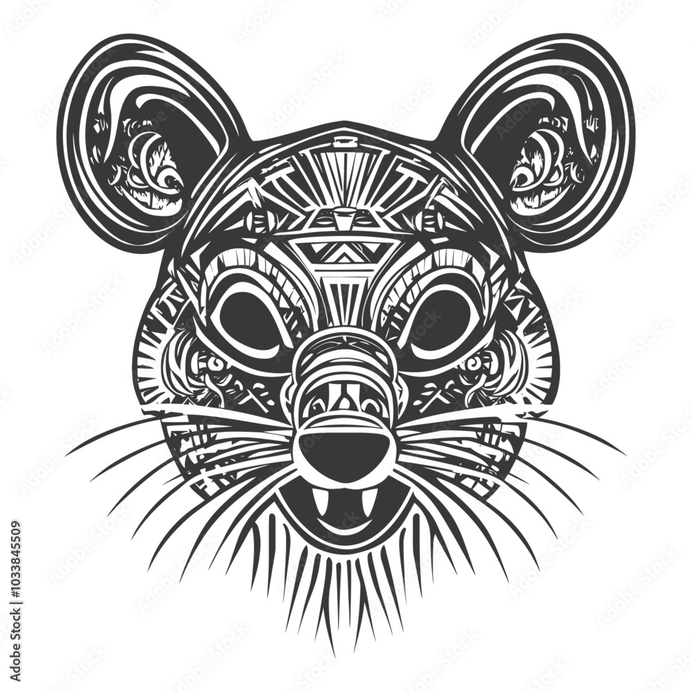 Fototapeta premium Geometric Black and White Rat Illustration