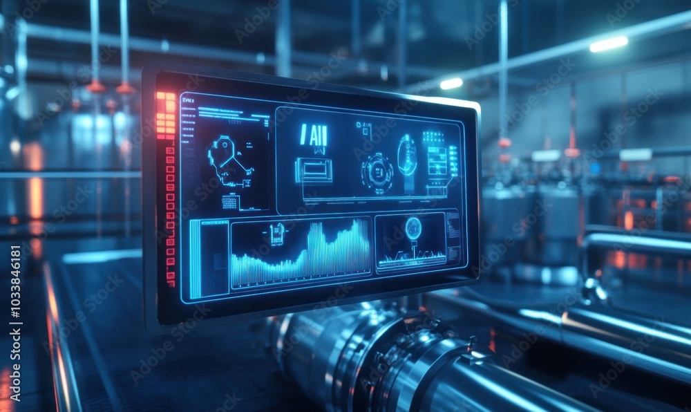 Futuristic AI Interface in Industrial Setting Futuristic AI Interface in Industrial Setting