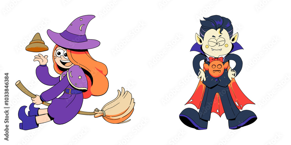 Cute Halloween Character Set: Witch and Vampire Cute Halloween Character Set: Witch and Vampire