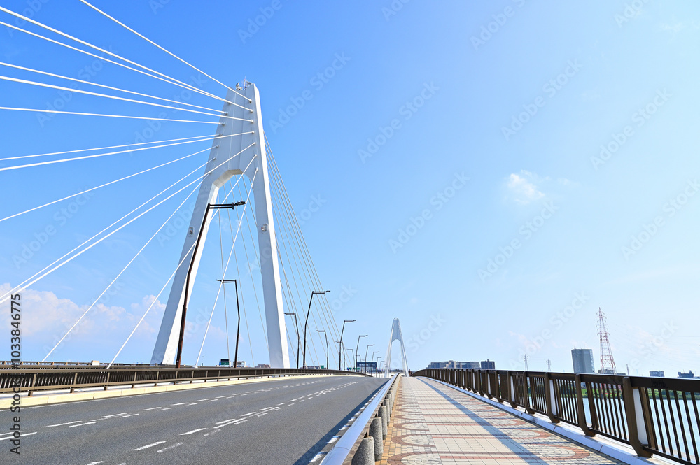 Fototapeta premium どこまでも続く爽やかな青空と巨大な大師橋