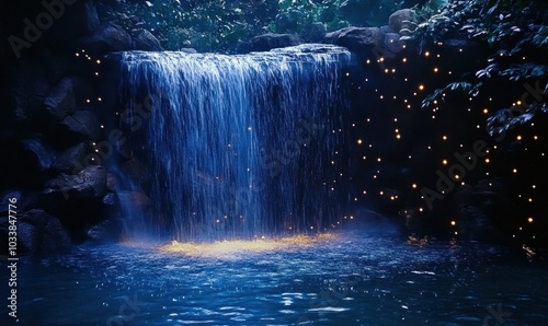 Wallpaper Mural Enchanting Waterfall in Lush Forest Setting at Night Torontodigital.ca