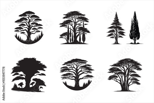 Cypress Tree Silhouette Vector illustration bundle Set collection, - nature tree logo or icon type
