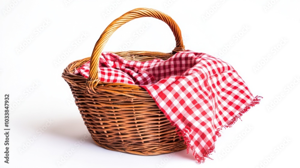 Wicker Basket with Red Checkered Tablecloth