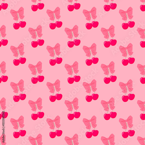 Adorable Pink Cherry Ribbon Background - Cute and Playful Design for Creative Projects