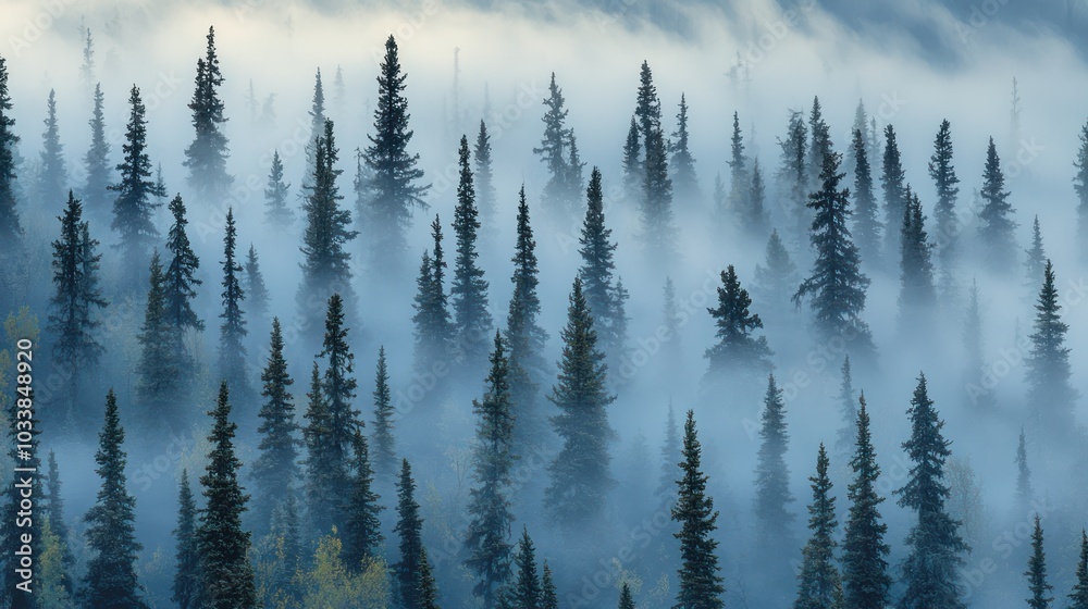 Seamless Pattern with Foggy Spruce Forest Seamless Pattern with Foggy Spruce Forest
