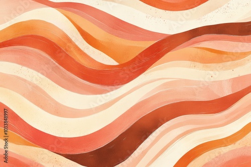 Vibrant waves of warm hues intersect in this art piece, creating dynamic patterns that evoke energy and passion while maintaining an intricate, soft balance.