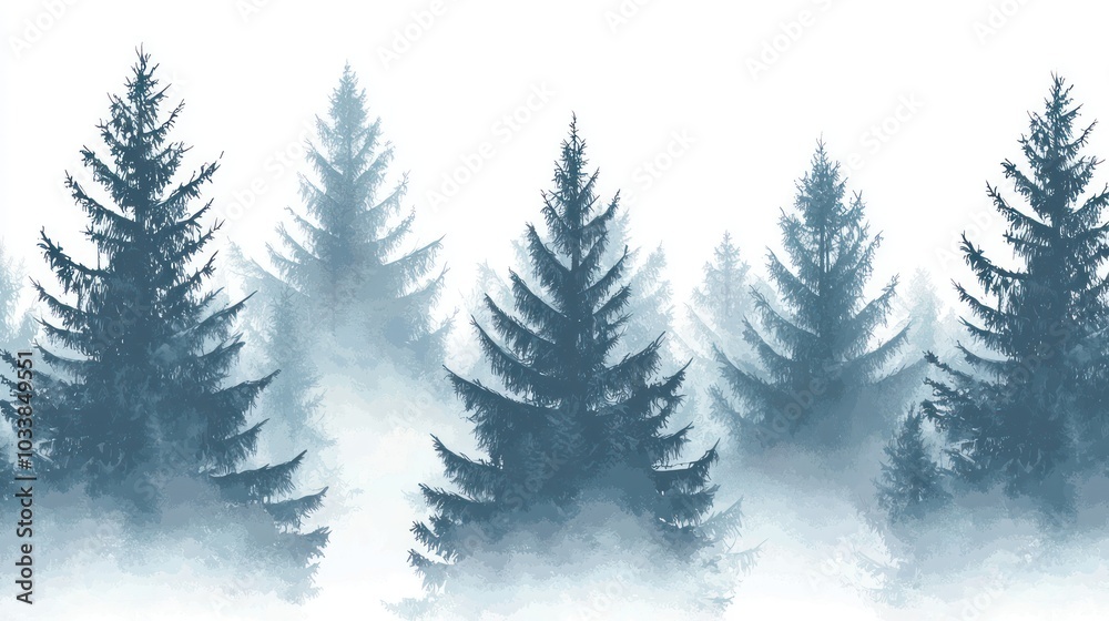 Fototapeta premium Seamless Pattern with Foggy Spruce Forest