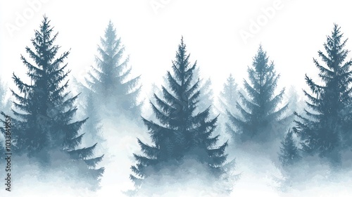 Seamless Pattern with Foggy Spruce Forest