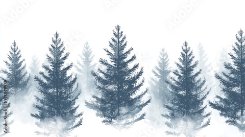 Seamless Pattern with Foggy Spruce Forest