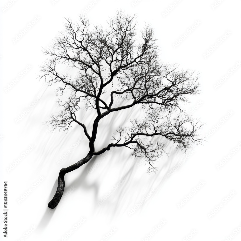 Obraz premium Ethereal Tree Branches Shadow Blur - 3D Render on White Background