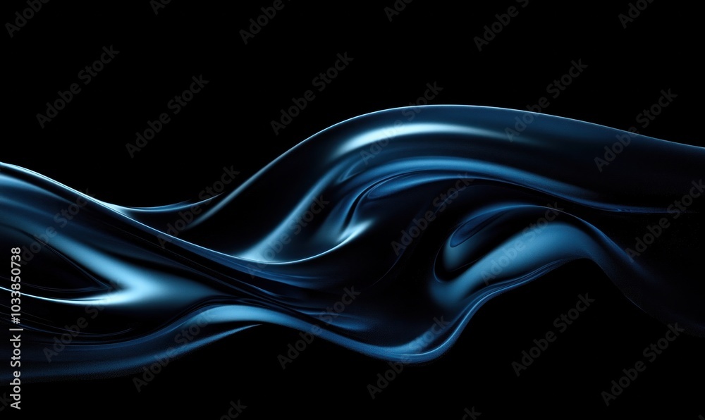 Abstract Flowing Blue Wave on Black Background