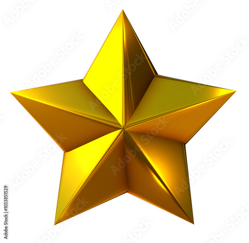 3d golden star on png transparent background.