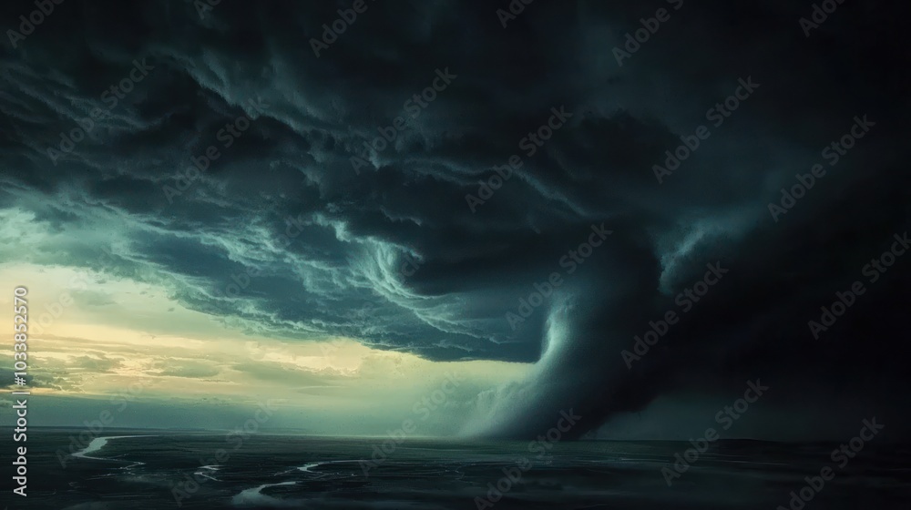 Powerful Supercell Thunderstorm with Descending Tornado Powerful Supercell Thunderstorm with Descending Tornado