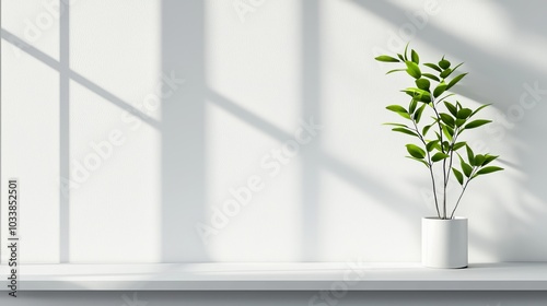 Sophisticated window profile with a sharp metal frame, placed on a white sill, isolated against a bright white background, ample text space for ads