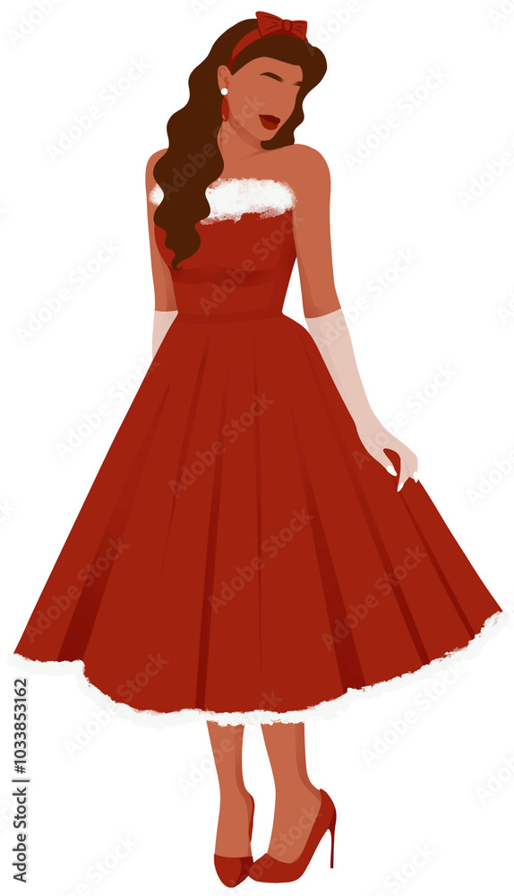 Minimalist Illustration of a Black Woman in a Red Christmas Dress, Celebrating the Festive Season with Modern Art Style and Simple Elegance Minimalist Illustration of a Black Woman in a Red Christmas Dress, Celebrating the Festive Season with Modern Art Style and Simple Elegance