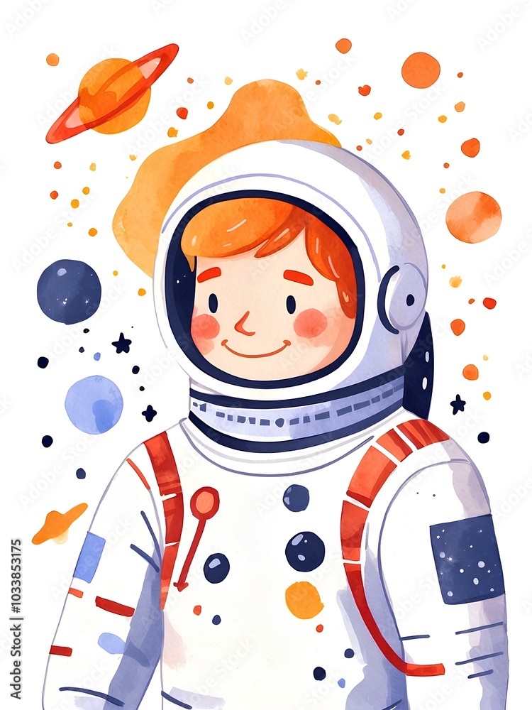 Watercolor astronaut, cute astronaut suit, space theme, birthday, boy, girl, nursery wall art, planet, astronauts outerspace, white background Watercolor astronaut, cute astronaut suit, space theme, birthday, boy, girl, nursery wall art, planet, astronauts outerspace, white background