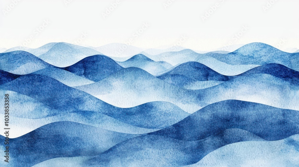 Obraz premium Fluid Indigo and Light Blue Waves with Abstract Mountains