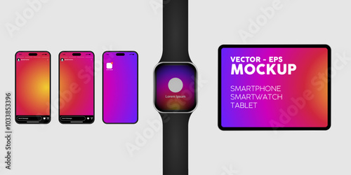 Smartwatch, tablet and smartphone. Mock-up design. Vector Illustration.