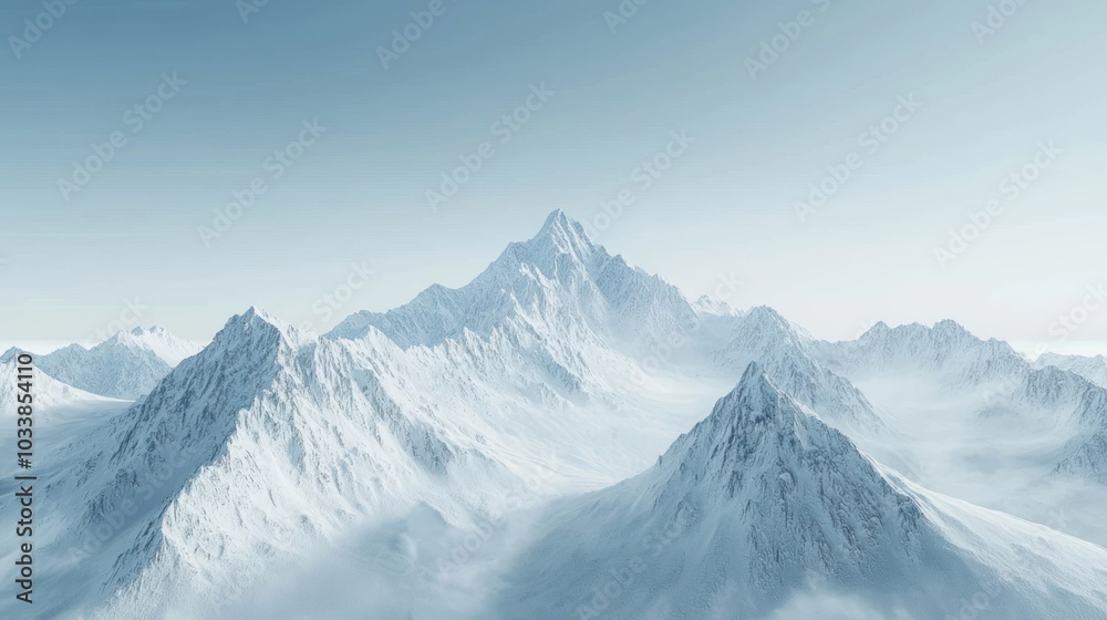 Towering Mountain Peak Crowned with Snow Towering Mountain Peak Crowned with Snow
