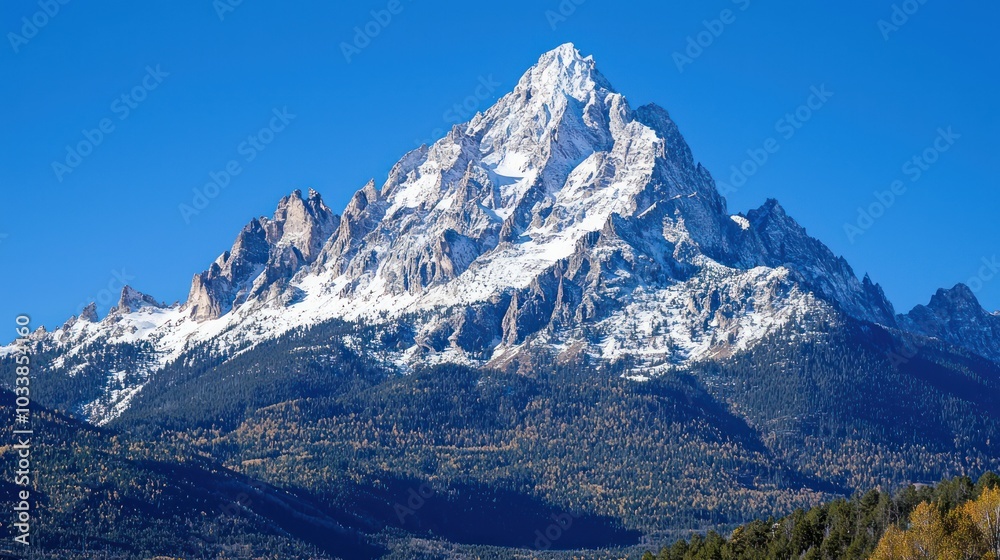 Towering Mountain Peak Crowned with Snow Towering Mountain Peak Crowned with Snow