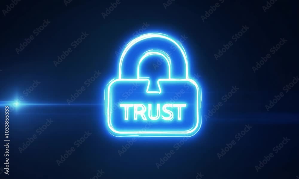 Blue neon lock with trust