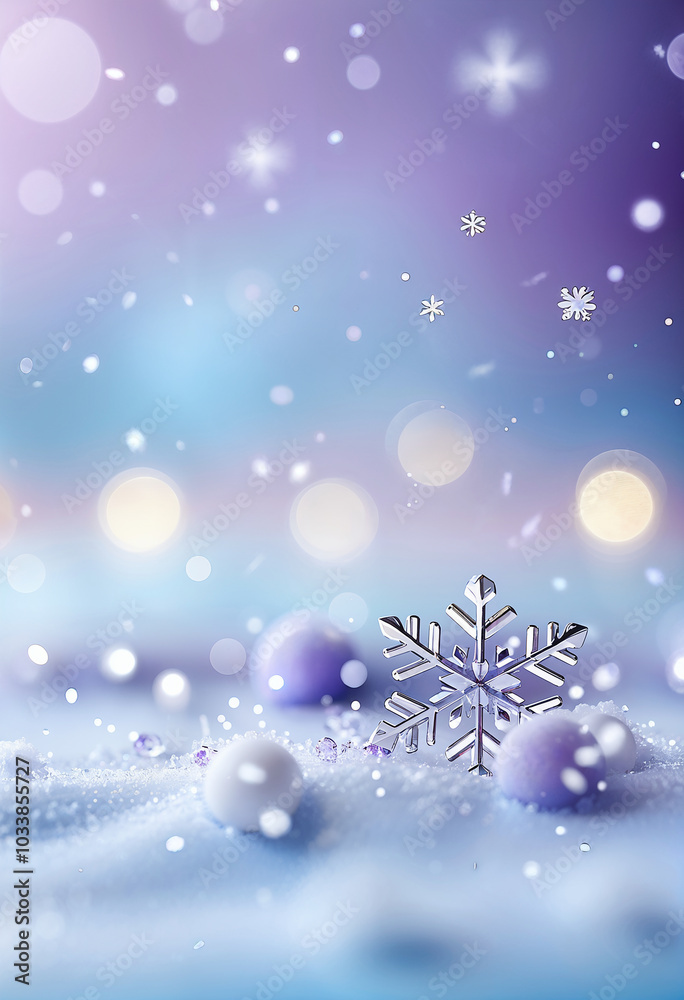 pastel gradient blur background with snow and frost and bokeh lights, free space for text, christmas card template