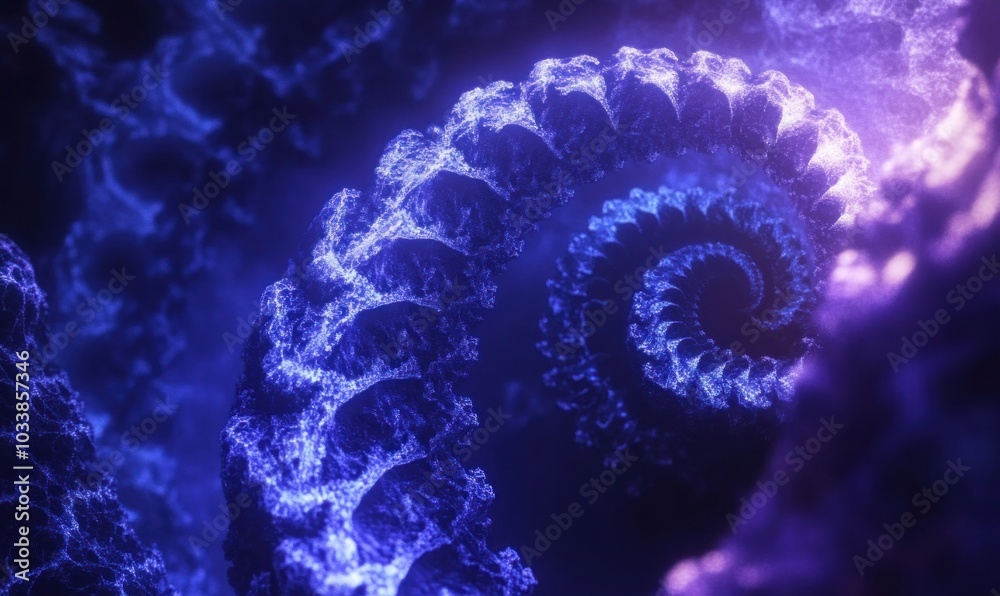 Abstract Fractal Spiral in Glowing Purple and Blue