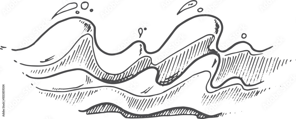 Hand drawn ocean waves. Storm water surface Hand drawn ocean waves. Storm water surface