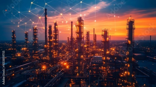 Wallpaper Mural Illuminated Petrochemical Refinery Complex in Dramatic Urban Cityscape Landscape Torontodigital.ca