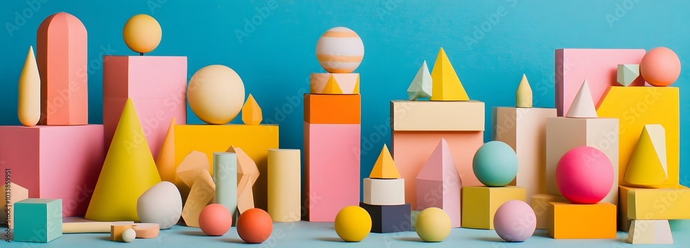 39. A playful array of geometric shapes, highlighting a creative product display 39. A playful array of geometric shapes, highlighting a creative product display