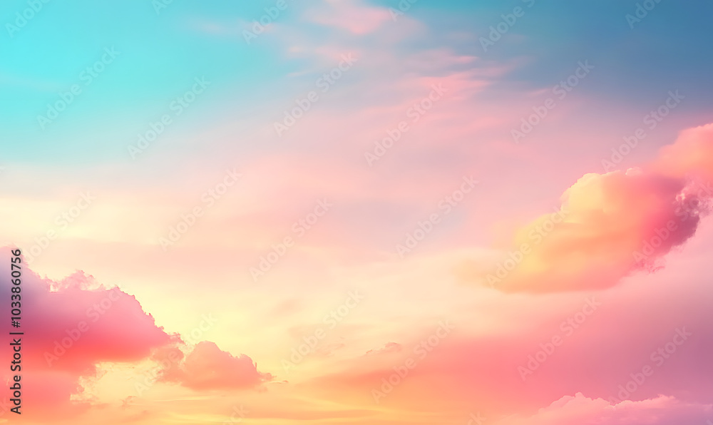 Obraz premium Beautiful blurred background sky in pastel colors of orange, pink and blue